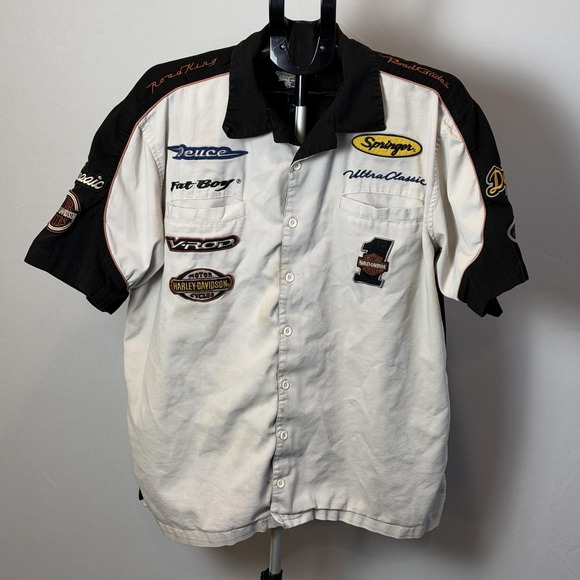 Harley-Davidson Other - Harley-Davidson Shirt Mens XL Black White Embroidered Button Pit Crew Motorcycle